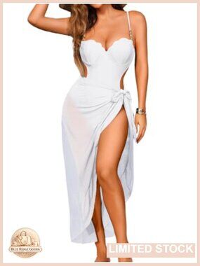 Push-up Monokini with Sarong, Seashell Bra Halter Backless Cheeky One Piece